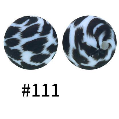 19mm Silicone Beads Printed Animal Pattern 50pcs