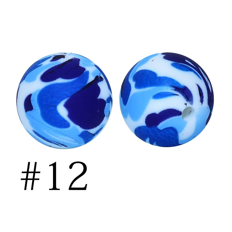 Round Printed Silicone Beads 12