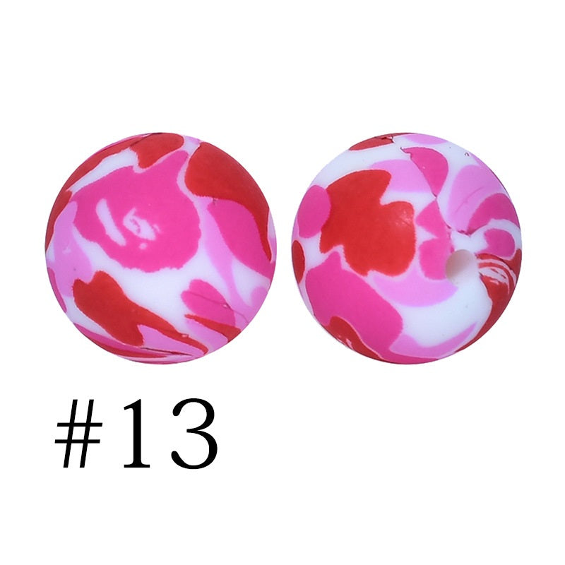 Round Printed Silicone Beads 13