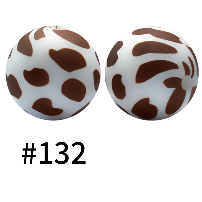 19mm Silicone Beads Printed Animal Pattern 50pcs