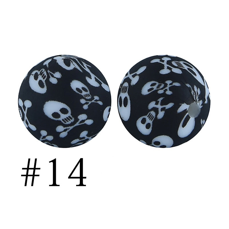 Round Printed Silicone Beads 14