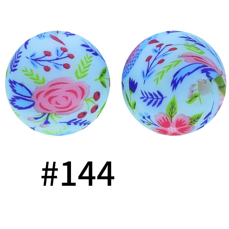 19mm Silicone Beads Printed Animal Pattern 50pcs