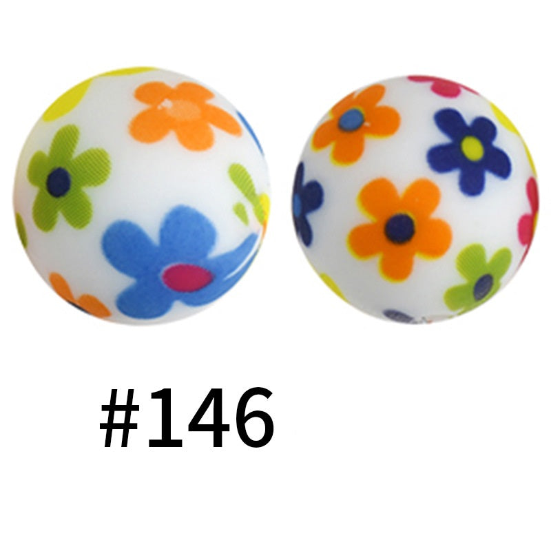 19mm Silicone Beads Printed Animal Pattern 50pcs