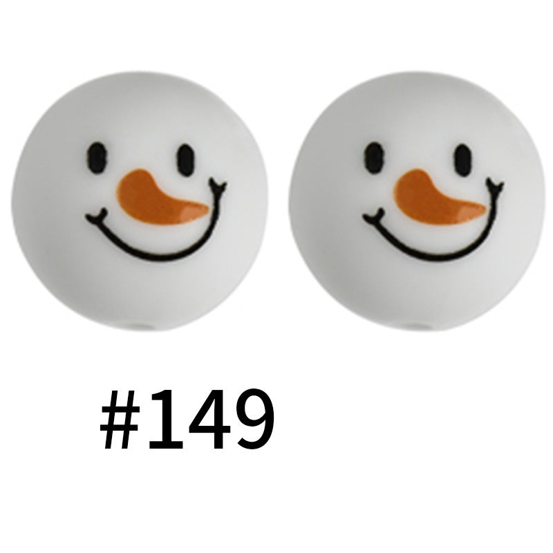 15mm Printed Christmas Silicone Beads Festive Holiday Designs 50pcs