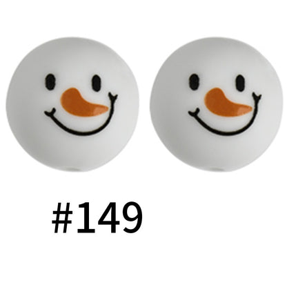 15mm Printed Christmas Silicone Beads Festive Holiday Designs 50pcs