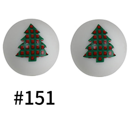 15mm Printed Christmas Silicone Beads Festive Holiday Designs 50pcs