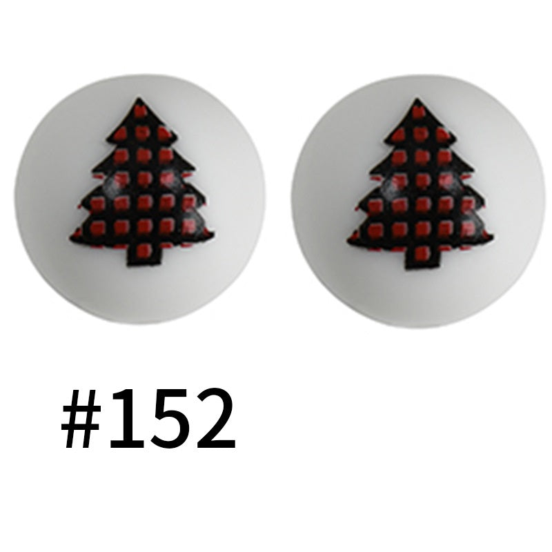 15mm Printed Christmas Silicone Beads Festive Holiday Designs 50pcs