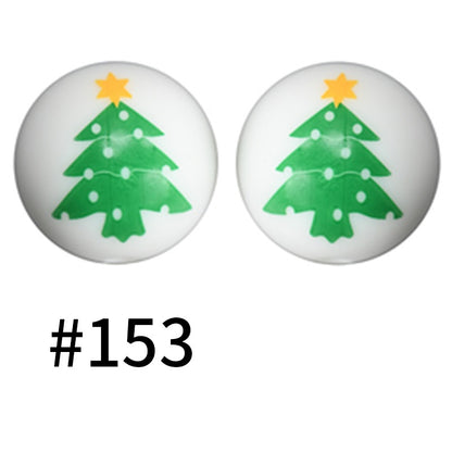 15mm Printed Christmas Silicone Beads Festive Holiday Designs 50pcs