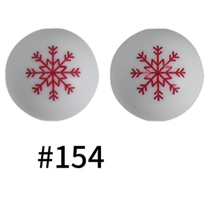 15mm Printed Christmas Silicone Beads Festive Holiday Designs 50pcs