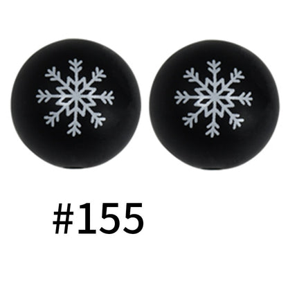 15mm Printed Christmas Silicone Beads Festive Holiday Designs 50pcs