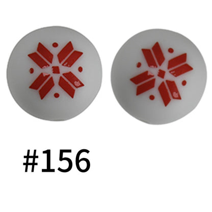 15mm Printed Christmas Silicone Beads Festive Holiday Designs 50pcs