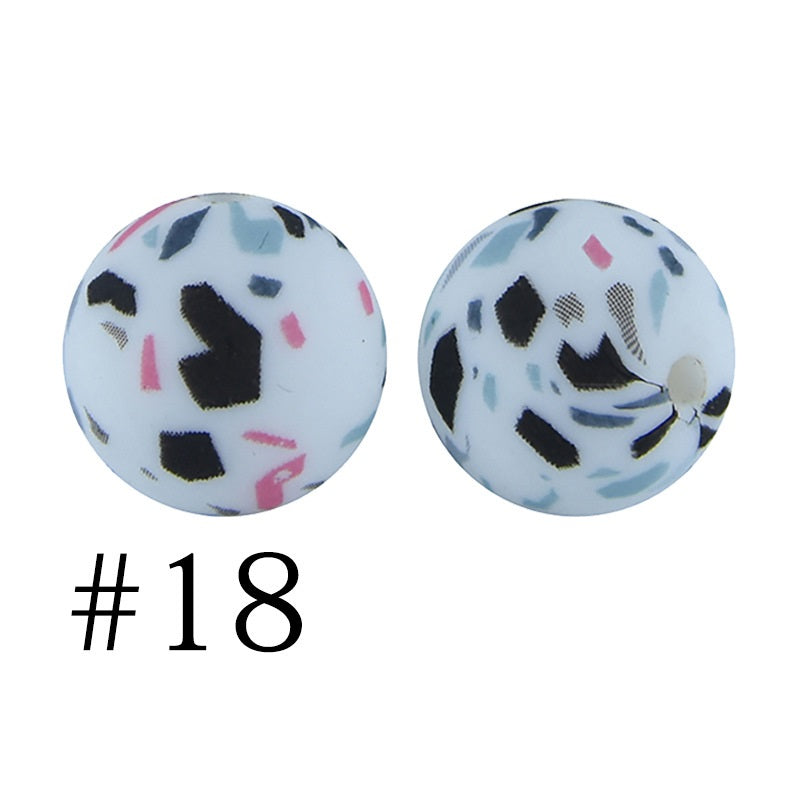 Round Printed Silicone Beads 18