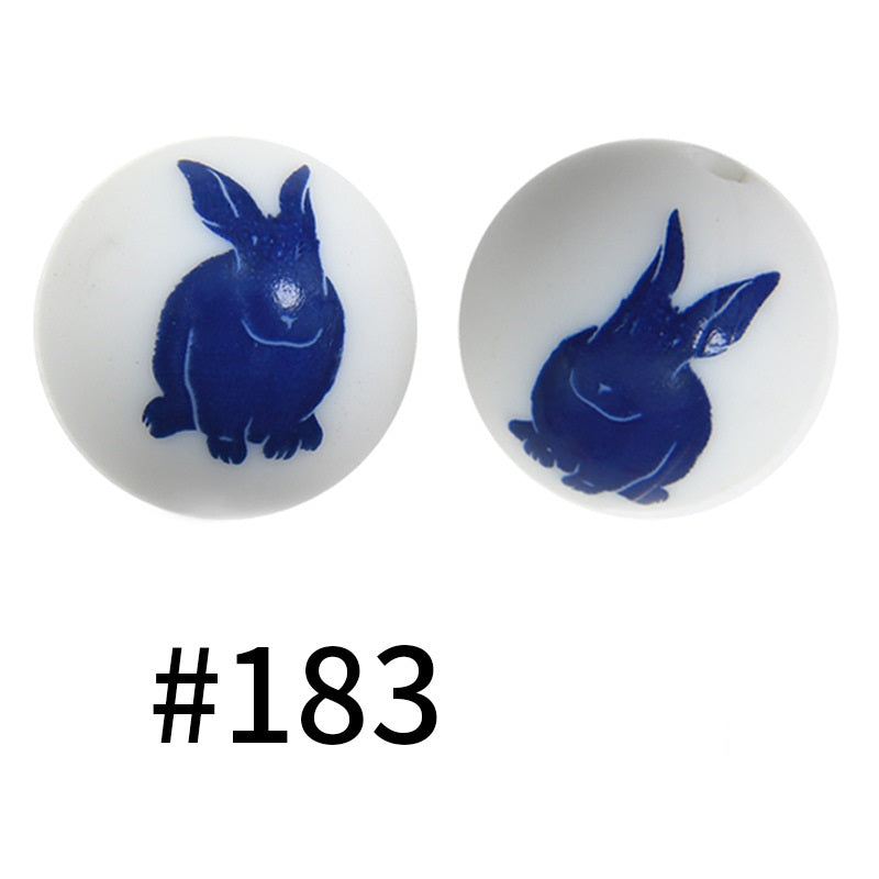 Round Printed Silicone Beads 183