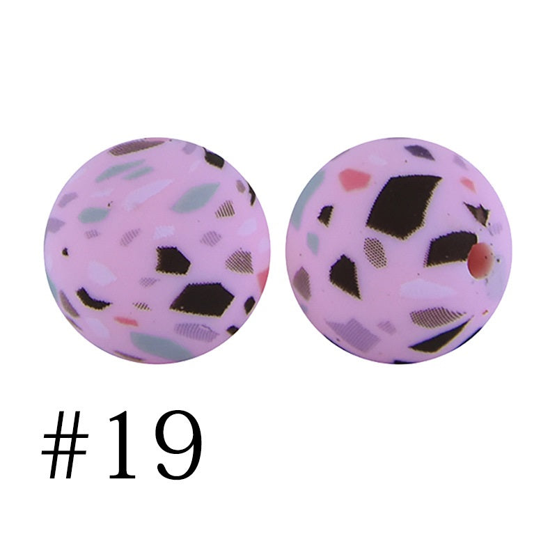 Round Printed Silicone Beads 19