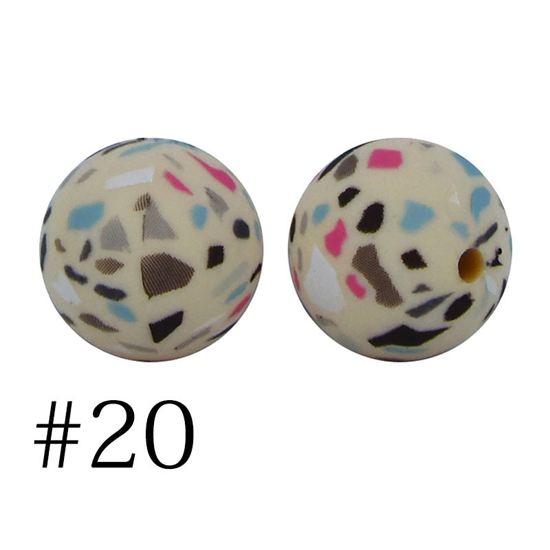Round Printed Silicone Beads 20