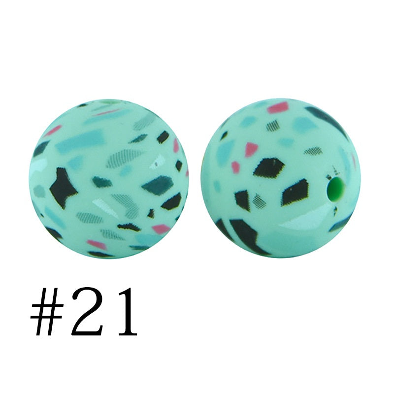 Round Printed Silicone Beads 21