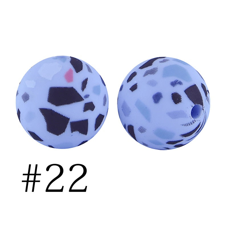 Round Printed Silicone Beads 22