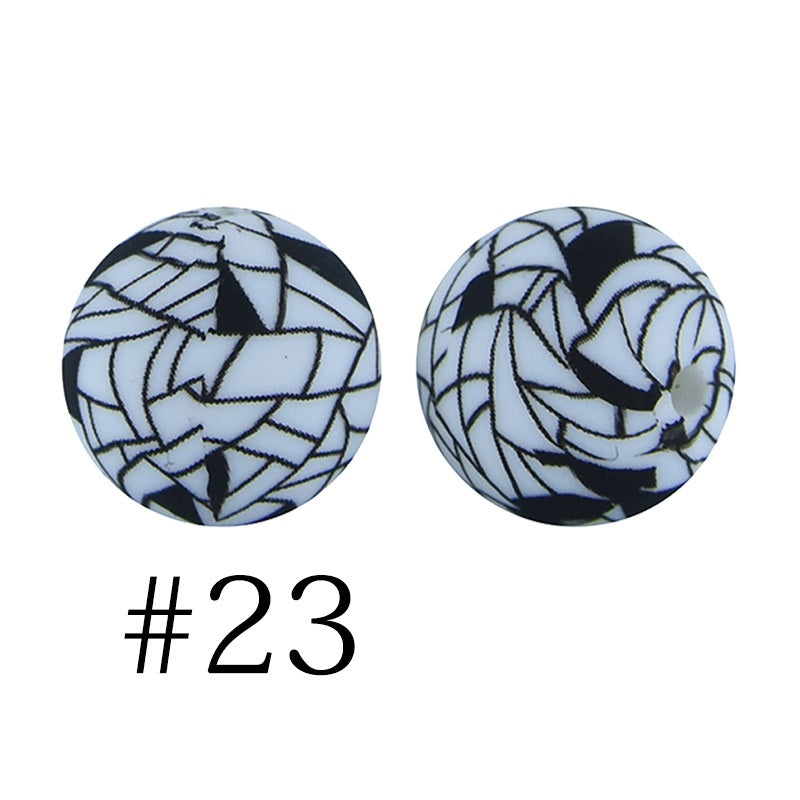 Round Printed Silicone Beads 23