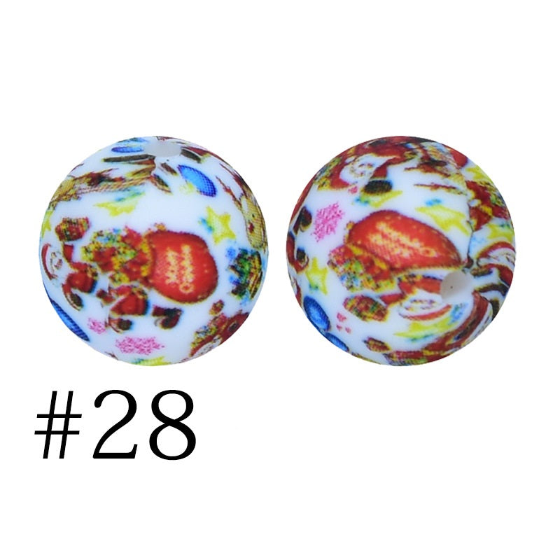 Round Printed Silicone Beads 28