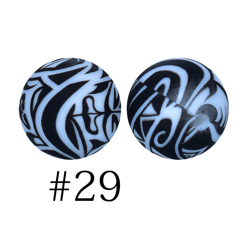 Round Printed Silicone Beads 29