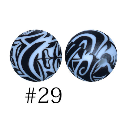 Round Printed Silicone Beads 29
