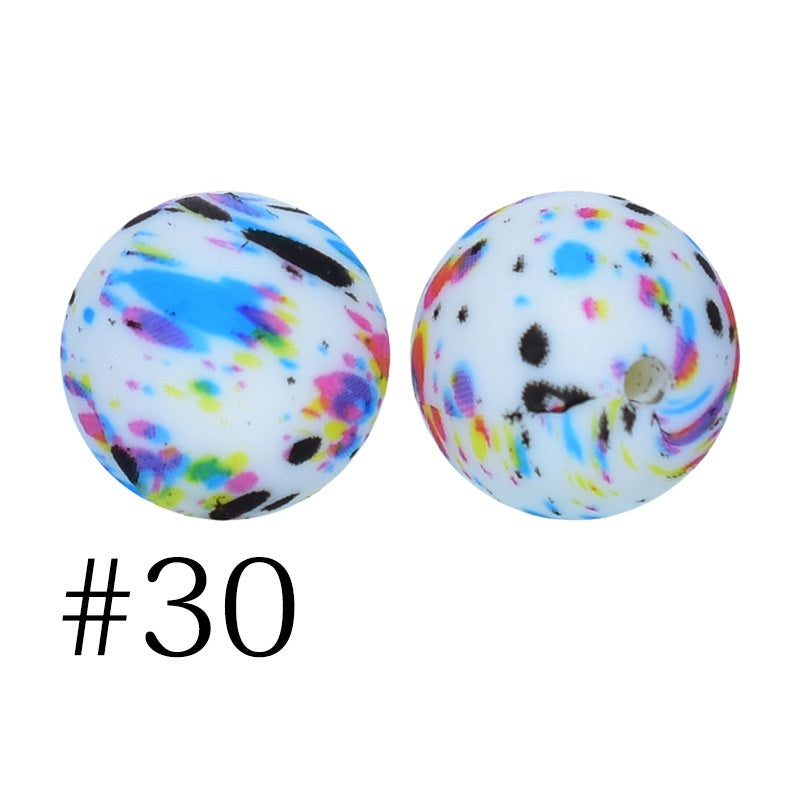 Round Printed Silicone Beads 30
