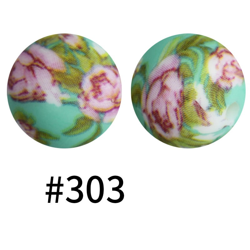 Round Printed Silicone Beads 303