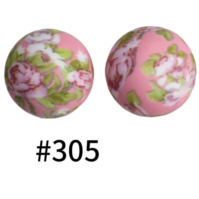 Round Printed Silicone Beads 305