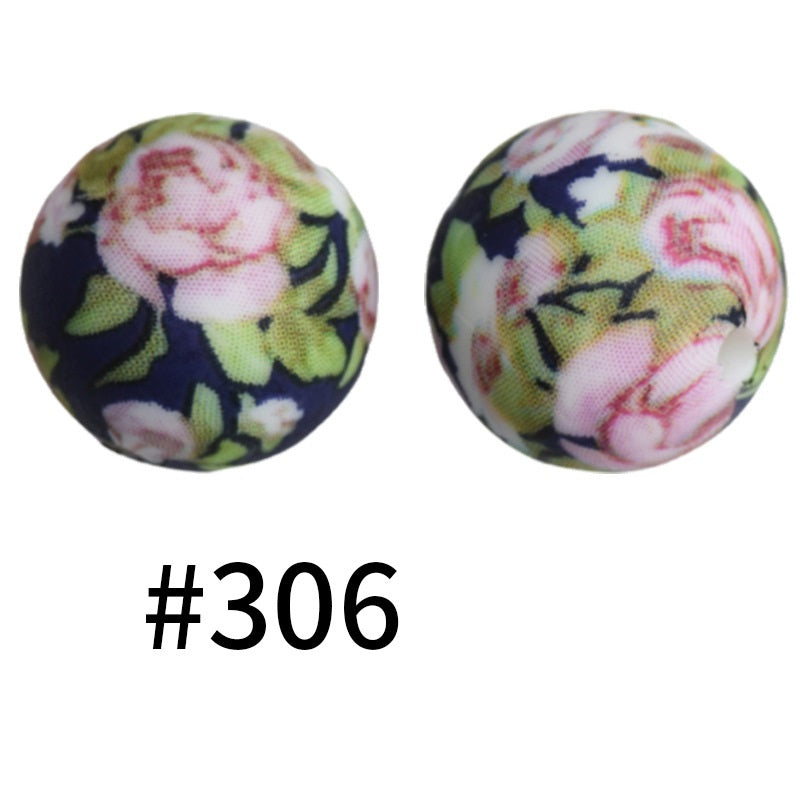 Round Printed Silicone Beads 306