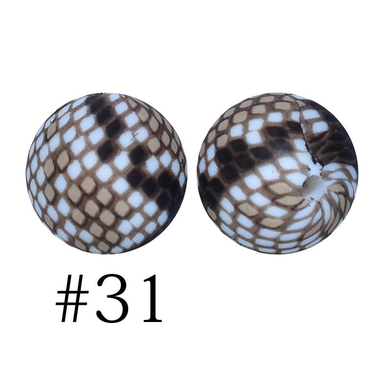 Round Printed Silicone Beads 31