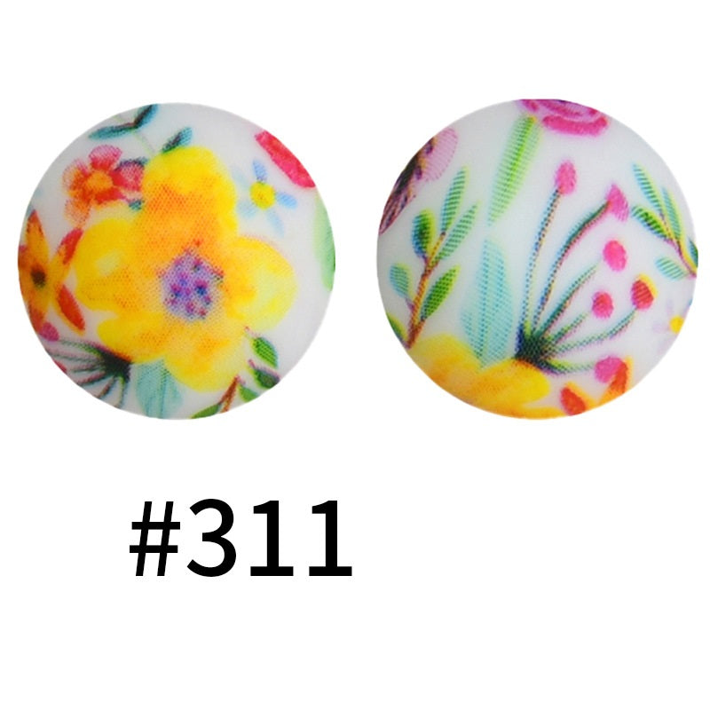 19mm Silicone Beads Printed Animal Pattern 50pcs