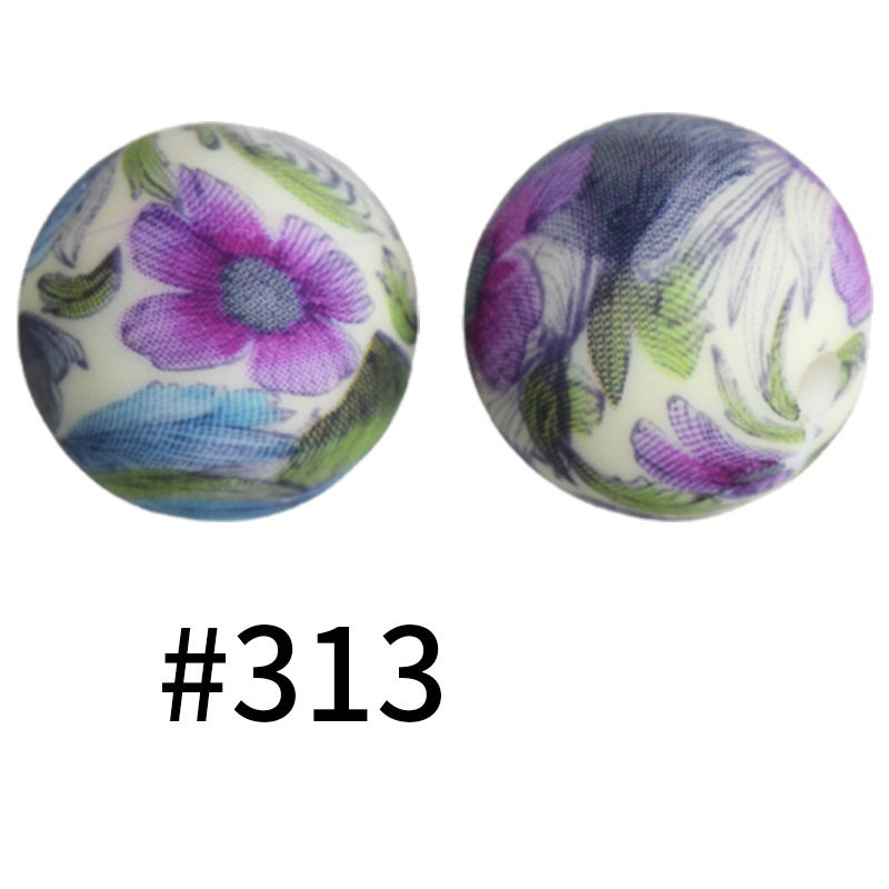 19mm Silicone Beads Printed Animal Pattern 50pcs