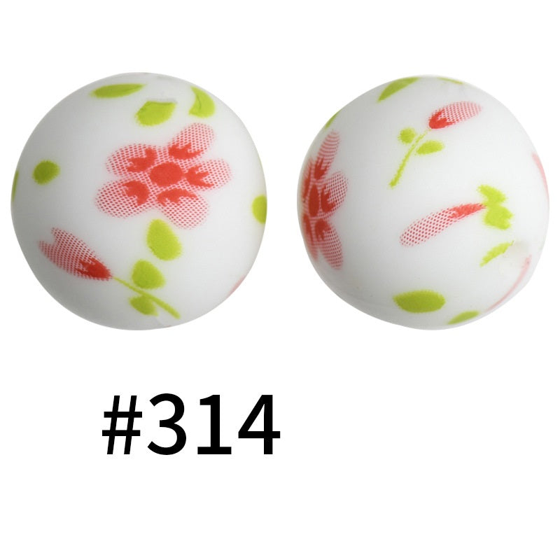 19mm Silicone Beads Printed Animal Pattern 50pcs