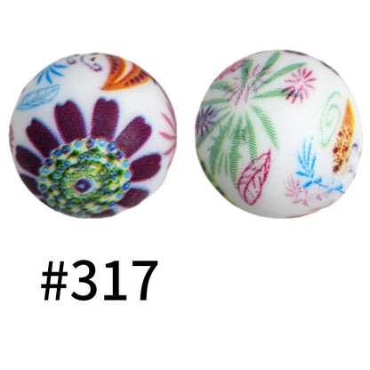 19mm Silicone Beads Printed Animal Pattern 50pcs