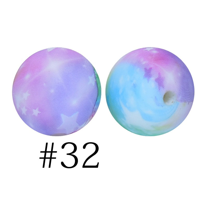 Round Printed Silicone Beads 32