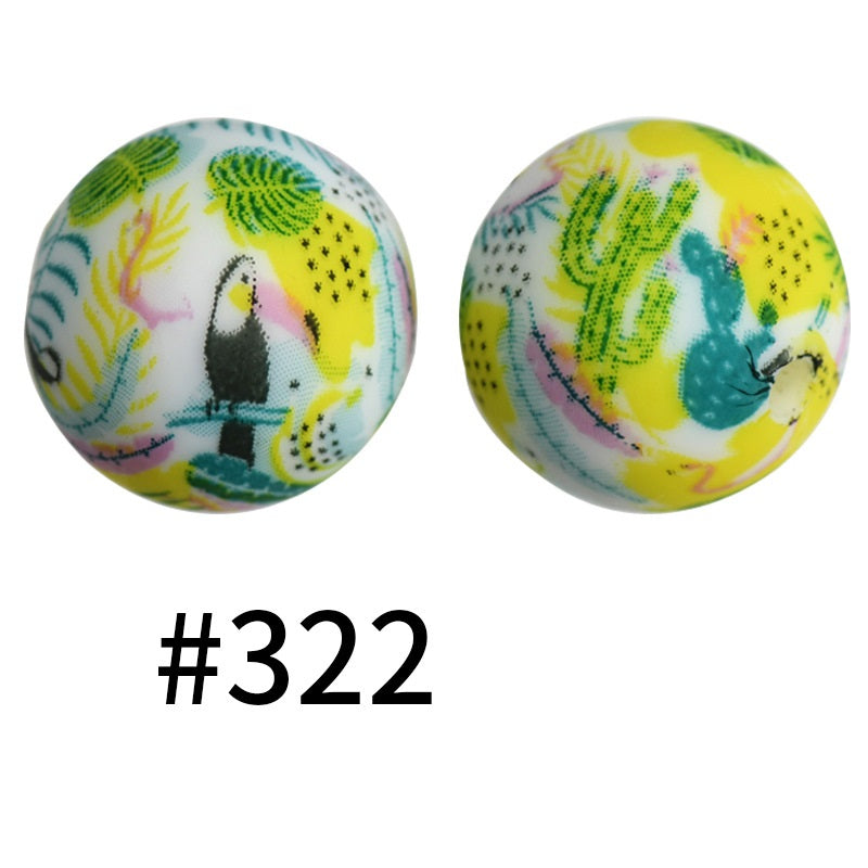 19mm Silicone Beads Printed Animal Pattern 50pcs