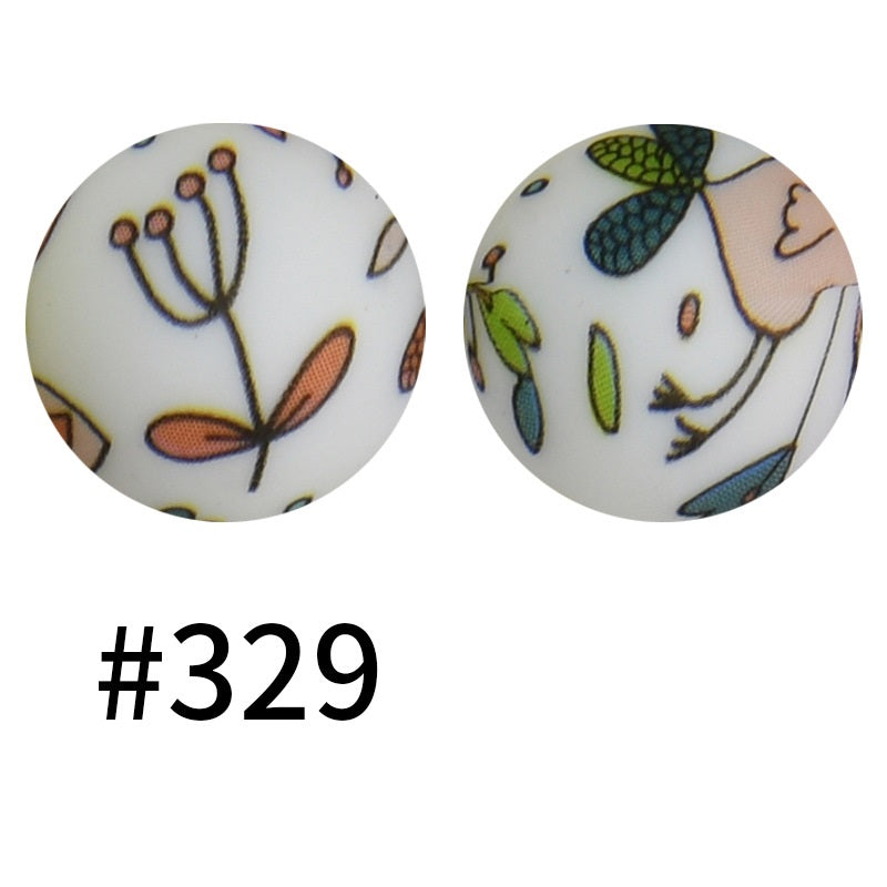19mm Silicone Beads Printed Animal Pattern 50pcs