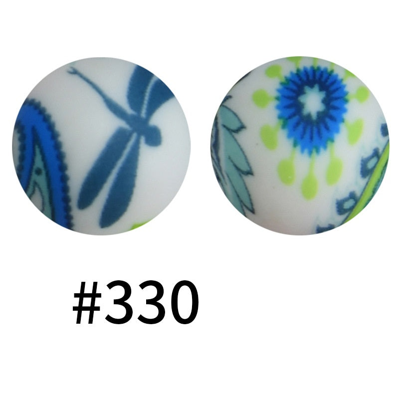 19mm Silicone Beads Printed Animal Pattern 50pcs