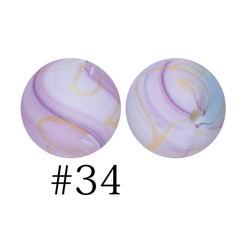 Round Printed Silicone Beads 34