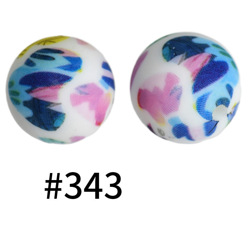 19mm Silicone Beads Printed Animal Pattern 50pcs