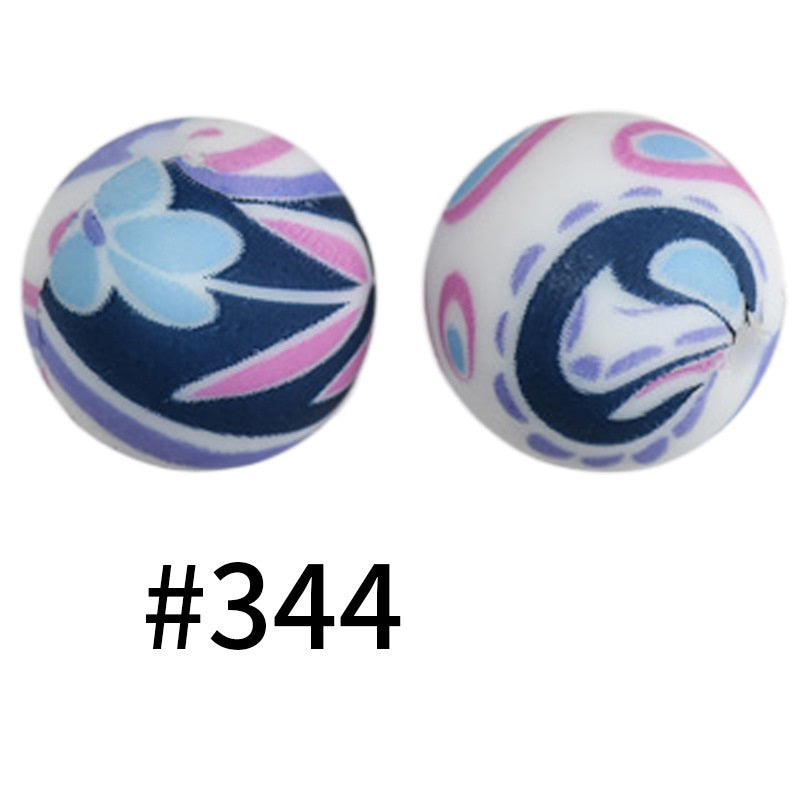19mm Silicone Beads Printed Animal Pattern 50pcs