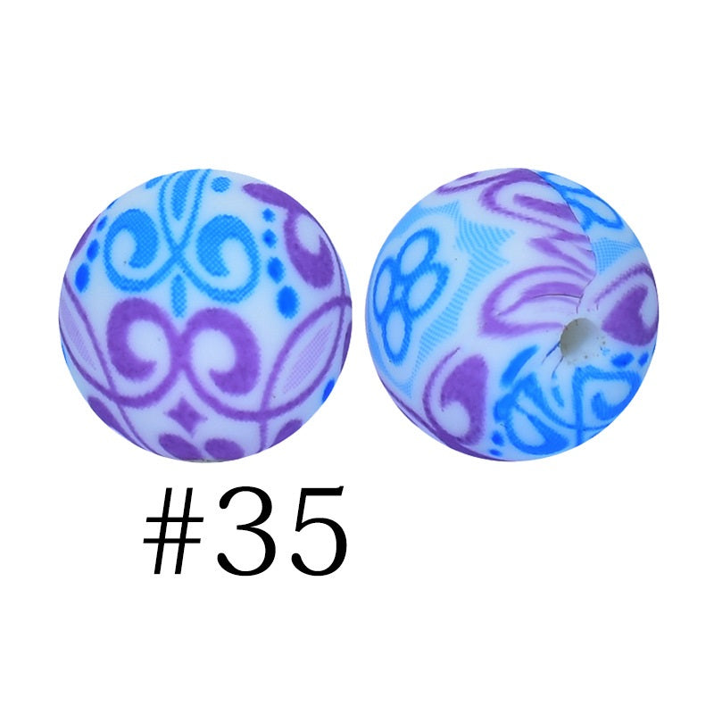Round Printed Silicone Beads 35
