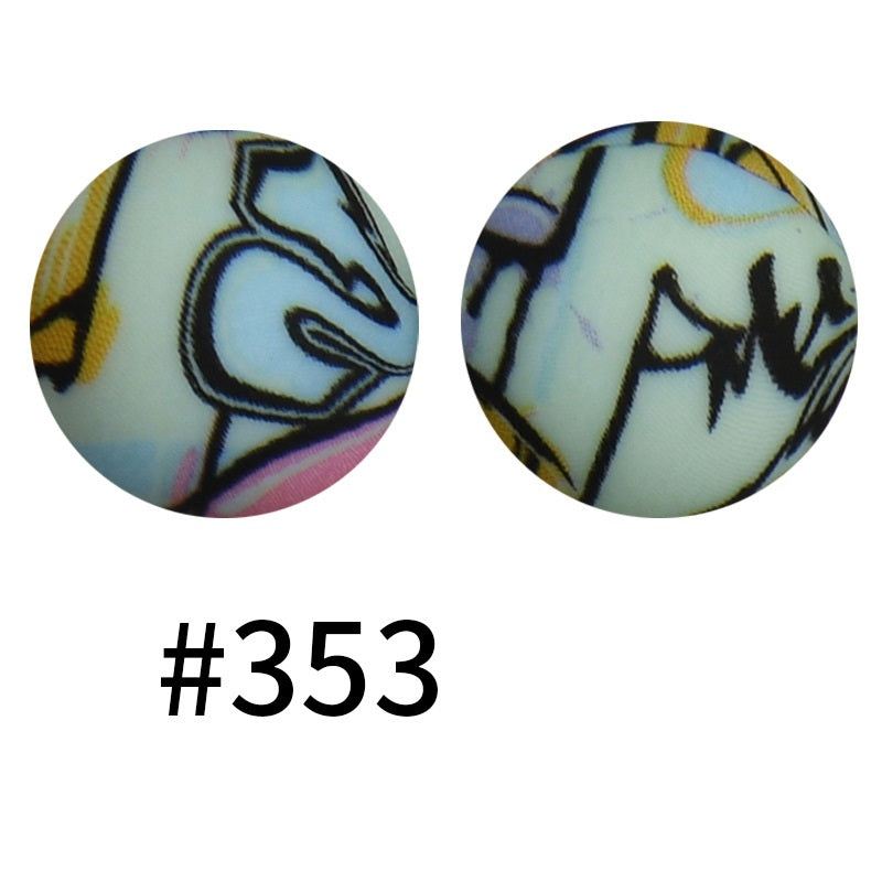 15mm Printed Silicone Beads Color 50pcs #351-#553