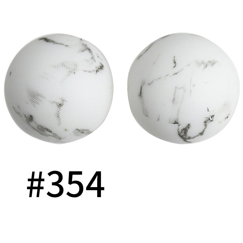 15mm Printed Silicone Beads Color 50pcs #351-#553
