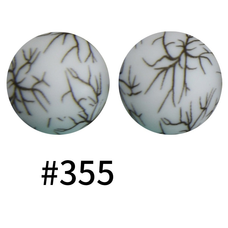15mm Printed Silicone Beads Color 50pcs #351-#553