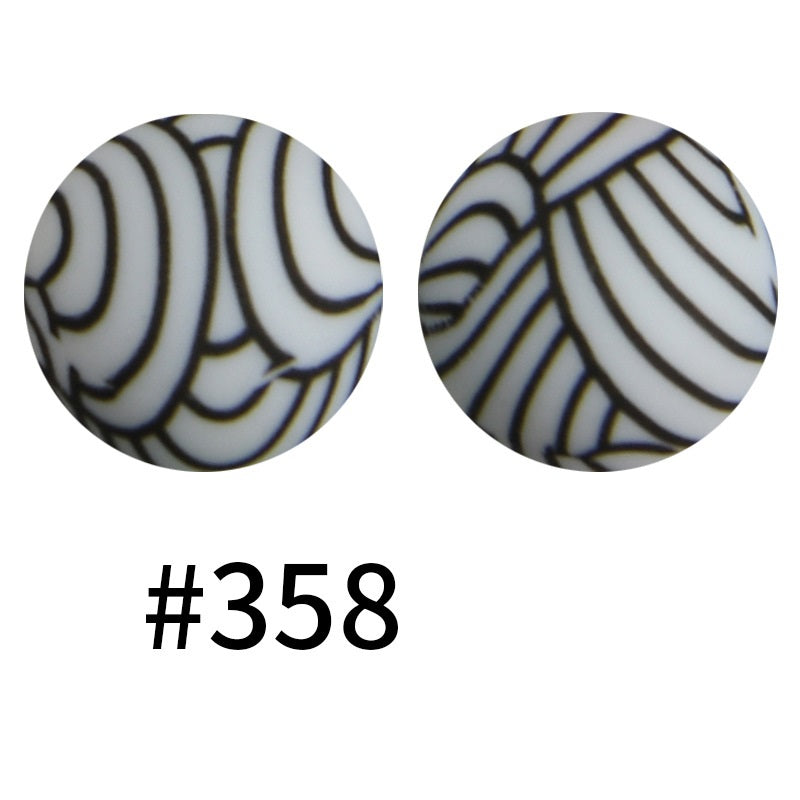 15mm Printed Silicone Beads Color 50pcs #351-#553
