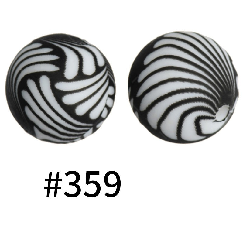 15mm Printed Silicone Beads Color 50pcs #351-#553