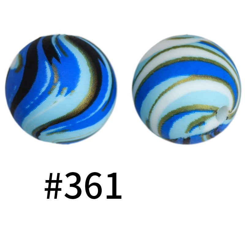 15mm Printed Silicone Beads Color 50pcs #351-#553