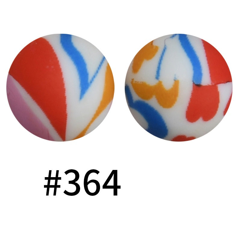 15mm Printed Silicone Beads Color 50pcs #351-#553