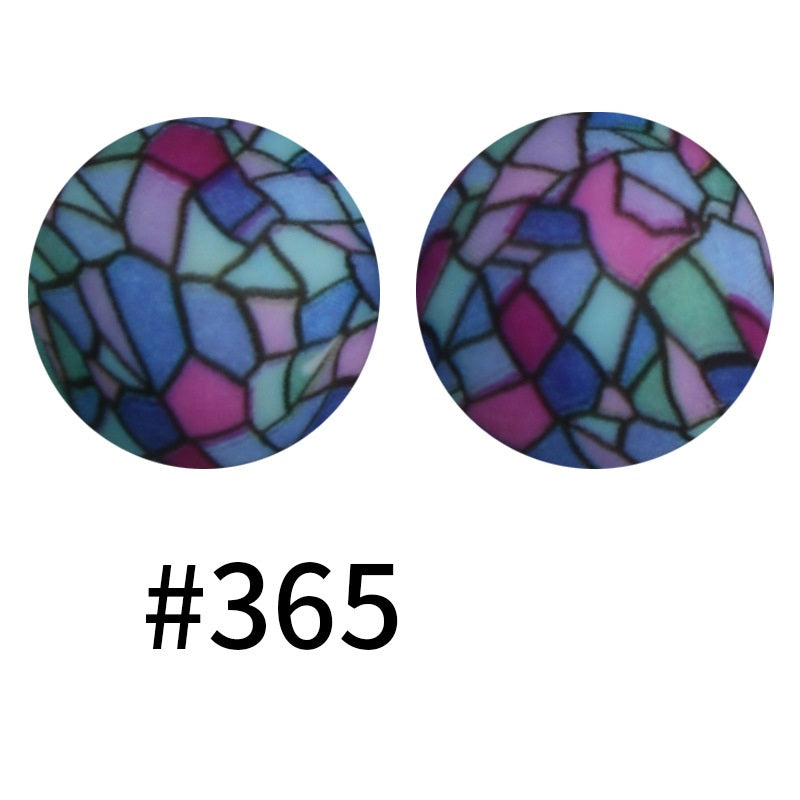 15mm Printed Silicone Beads Color 50pcs #351-#553